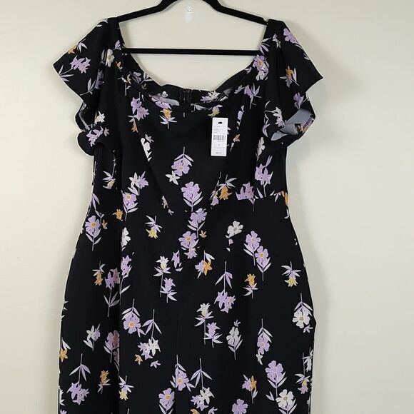 Lane Bryant Lena Flutter Sleeve Black Floral Jumpsuit NWT Size 16 - Picture 7 of 12